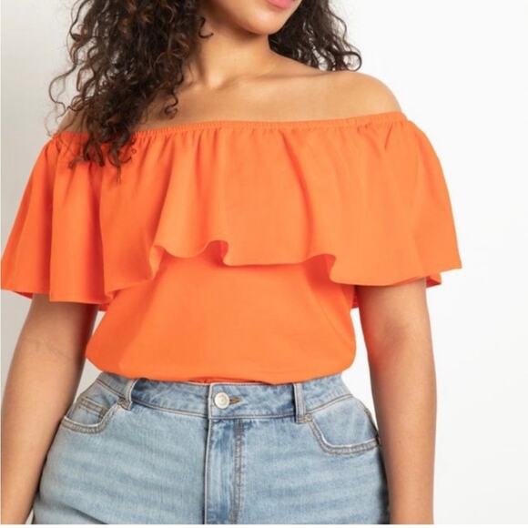 Eloquii Orange Off The Shoulder Ruffle Top Size 20 - Picture 2 of 10